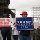 Ross Saveri, 22, joins fellow Donald Trump supporters demonstrating outside of a Fox News Town Hall with Democratic presidential candidate Sen. Bernie Sanders (I-VT) at SteelStacks on April 15, 2019 in Bethlehem, Pennsylvania.